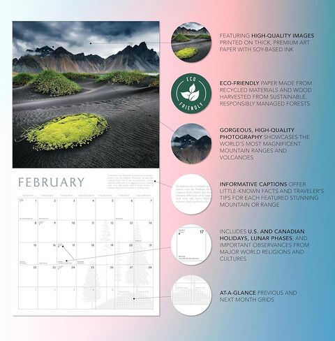 Mountains 2026 Calendar | 2026 Wall Calendar | Monthly Planner | Planner 2026-2027 | Marble City Press | 12" x 24" | Sustainable | Plastic Free | Printed on Thick Art Paper in Kuwait