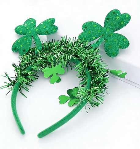 St Patricks Headbands for Women Green Clover Hair Bands with Sparkling Glitter Lucky Shamrock Head Bopper Irish Costume Accessories Parade Party Favors & Gift in Kuwait