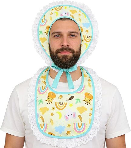 Simple polymer 2 Pcs Adult Costume Set Big Costume Bib and Bonnet for Halloween Party(Blue) in Kuwait