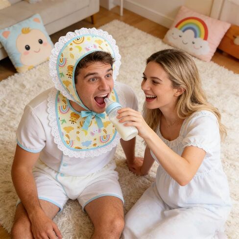 Simple polymer 2 Pcs Adult Costume Set Big Costume Bib and Bonnet for Halloween Party(Blue) in Kuwait