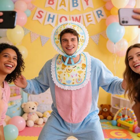 Simple polymer 2 Pcs Adult Costume Set Big Costume Bib and Bonnet for Halloween Party(Blue) in Kuwait