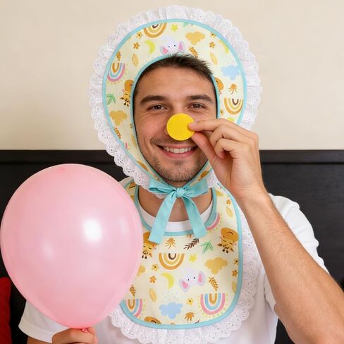 Simple polymer 2 Pcs Adult Costume Set Big Costume Bib and Bonnet for Halloween Party(Blue) in Kuwait