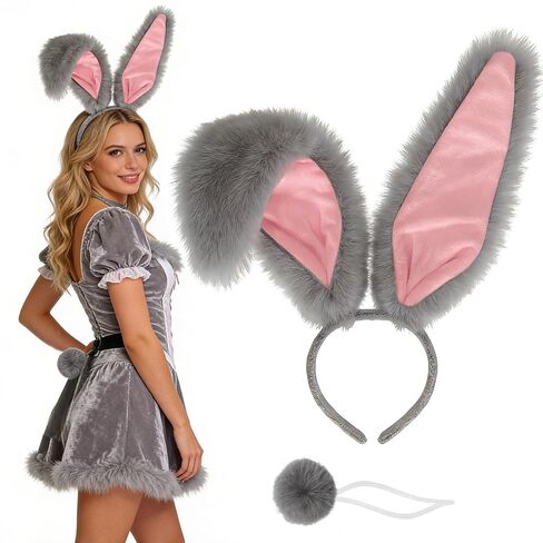 KHC-KHF Easter-Headband Bunny-Headbands Halloween Plush Rabbit Ear Costume Bunny Headband Tail Accessories Party Makeup Birthday Favors s Adult Headwear in Kuwait