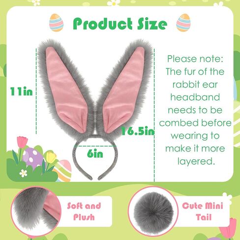 KHC-KHF Easter-Headband Bunny-Headbands Halloween Plush Rabbit Ear Costume Bunny Headband Tail Accessories Party Makeup Birthday Favors s Adult Headwear in Kuwait