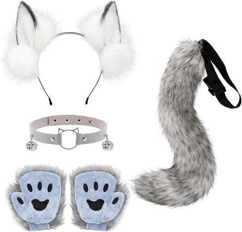 مجموعة أزياء ثعلب فروي مكونة من 5 قطع للبالغين - عصابة رأس من القطيفة على شكل أذن ثعلب in Kuwait