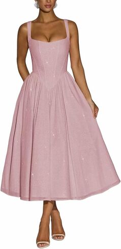 Sparkly Tulle Prom Dresses Saqure Neck A-Line Formal Dress Midi Corset Cocktail Party Gown for Teens in Saudi Arabia