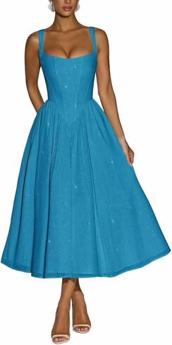 Sparkly Tulle Prom Dresses Saqure Neck A-Line Formal Dress Midi Corset Cocktail Party Gown for Teens in Saudi Arabia