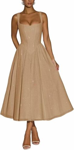 Sparkly Tulle Prom Dresses Saqure Neck A-Line Formal Dress Midi Corset Cocktail Party Gown for Teens in Saudi Arabia
