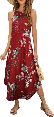 Halife Women's Summer Casual Sleeveless Beach Dress Long Halter Side Slit Maxi Sun Dresses in Kuwait