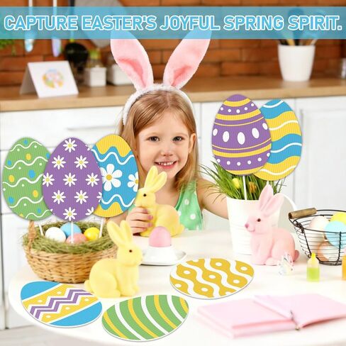 16 Pcs Large Easter Tree Decorations Egg Ornaments Cute Colored Egg Picks Ornaments Extra Large Pink Yellow Blue Easter Eggs Tree Picks Toppers for Home School Office Spring Party Vase Decor in Kuwait