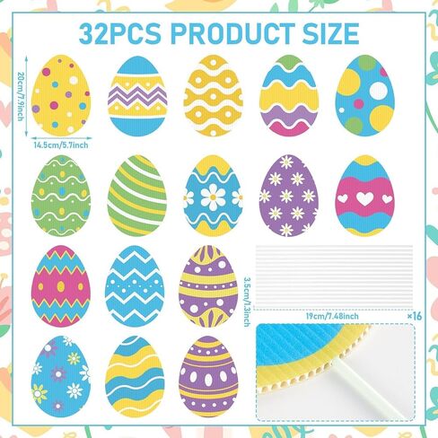 16 Pcs Large Easter Tree Decorations Egg Ornaments Cute Colored Egg Picks Ornaments Extra Large Pink Yellow Blue Easter Eggs Tree Picks Toppers for Home School Office Spring Party Vase Decor in Kuwait