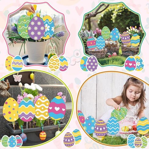 16 Pcs Large Easter Tree Decorations Egg Ornaments Cute Colored Egg Picks Ornaments Extra Large Pink Yellow Blue Easter Eggs Tree Picks Toppers for Home School Office Spring Party Vase Decor in Kuwait
