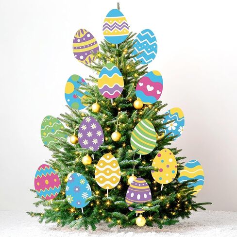 16 Pcs Large Easter Tree Decorations Egg Ornaments Cute Colored Egg Picks Ornaments Extra Large Pink Yellow Blue Easter Eggs Tree Picks Toppers for Home School Office Spring Party Vase Decor in Kuwait