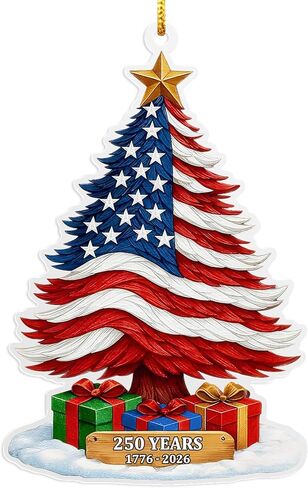 United States 250th Anniversary Ornament, 2D Acrylic 1776 2026 American Flag Decorations, America 250 Years Christmas Tree Ornaments for US Citizens in Kuwait