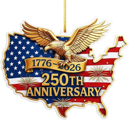حلية الذكرى السنوية الـ 250 للولايات المتحدة، أكريليك ثنائي الأبعاد 1776 2026 زينة العلم الأمريكي، زينة شجرة عيد الميلاد الأمريكية 250 عامًا لمواطني الولايات المتحدة in Kuwait