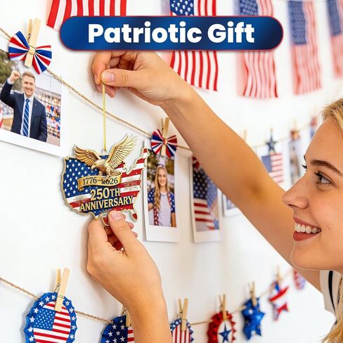 حلية الذكرى السنوية الـ 250 للولايات المتحدة، أكريليك ثنائي الأبعاد 1776 2026 زينة العلم الأمريكي، زينة شجرة عيد الميلاد الأمريكية 250 عامًا لمواطني الولايات المتحدة in Kuwait