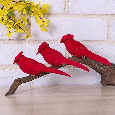 2Pcs Red Cardinals Birds for Christmas Clip-on Cardinal Feathered Artificial Bird with Decorations for Xmas Tree Ornaments Decor in Saudi Arabia