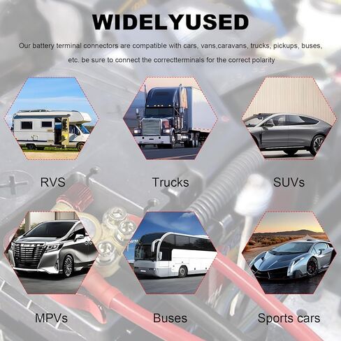 2 PCS Car Battery Terminal Connectors, 4-Way Quick Release Disconnect Battery Terminals with Contacts Washer Set and Hex Key, Gold Plated Battery Terminal Connectors for Most Vehicles in Kuwait