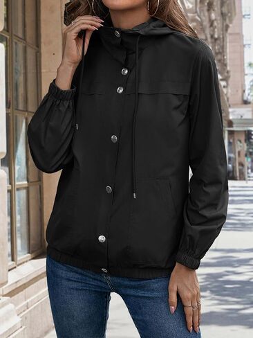 Womens Waterproof Raincoat Lightweight Rain Jacket Hooded Active Outdoor Windbreaker with Pockets in Saudi Arabia