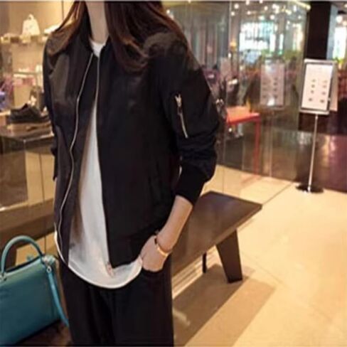Women's Bomber Jacket Casual Zip-Up Coat, Lightweight Flight Jacket with Pockets, Spring & Fall Fashion Outerwear in Saudi Arabia