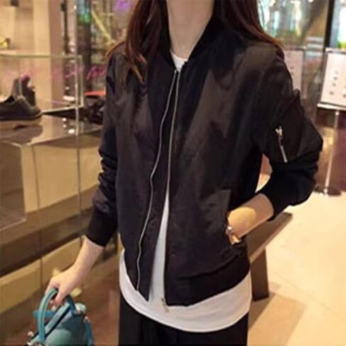 Women's Bomber Jacket Casual Zip-Up Coat, Lightweight Flight Jacket with Pockets, Spring & Fall Fashion Outerwear in Saudi Arabia