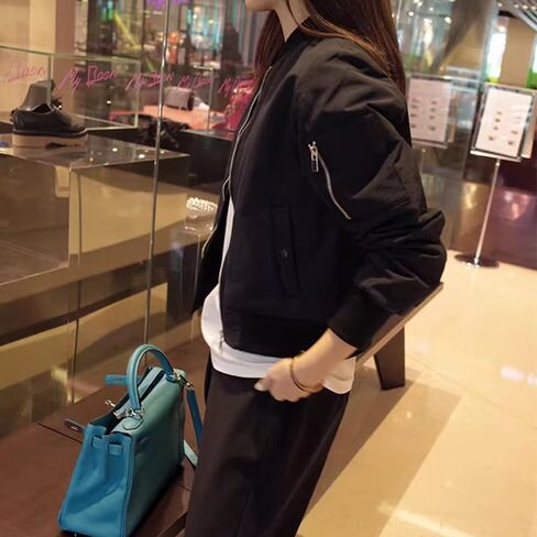 Women's Bomber Jacket Casual Zip-Up Coat, Lightweight Flight Jacket with Pockets, Spring & Fall Fashion Outerwear in Saudi Arabia
