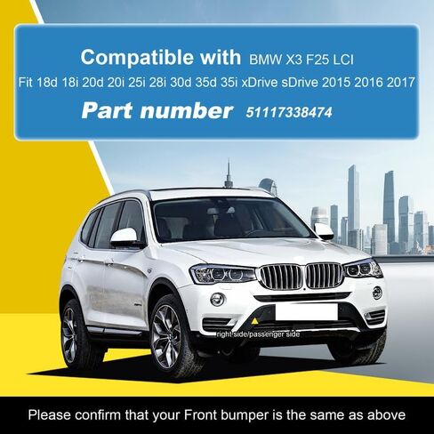 Car Front Bumper Tow Hook Cover Compatible with BMW X3 F25 LCI Fit 18i 20d 25i 30d 35d xDrive sDrive 2015 2016 2017 Trailer Cover Cap 51117338474 Towing Eye Cap Matte Black Right Passenger Side in Saudi Arabia