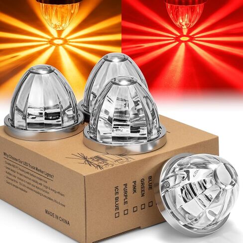 4Pcs Super Bright Watermelon LED Side Marker Clearance Turn Signal Tail Top Cap Roof Lights 12V-24V with Bracket for Kenworth Peterbilt Freightliner Trailer Truck Heavy-duty Truck Van, 3 LIGHT MODES in Saudi Arabia