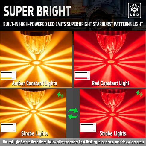 4Pcs Super Bright Watermelon LED Side Marker Clearance Turn Signal Tail Top Cap Roof Lights 12V-24V with Bracket for Kenworth Peterbilt Freightliner Trailer Truck Heavy-duty Truck Van, 3 LIGHT MODES in Saudi Arabia