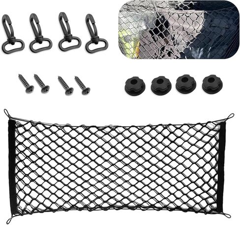Car Rear Cargo Net, Double-Layer High Elastic Mesh Organizer, Stretchable Trunk Storage Net with Retaining Hooks, Portable Cargo Storage Accessory for Most Cars SUVs Trucks (Black) in Kuwait