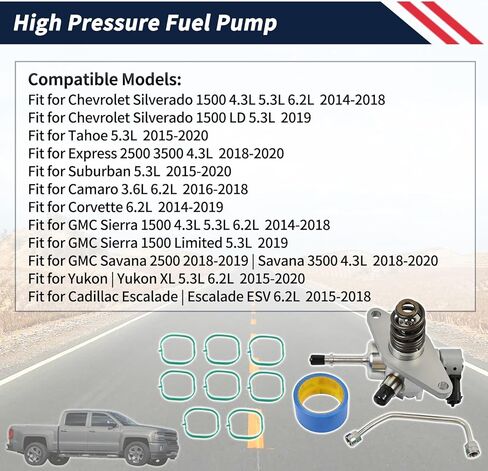 High Pressure Fuel Pump 12697966 Fit for Chevrolet GMC Cadillac Sierra Silverado 1500 Savana Express Tahoe Yukon Suburban Escalade 2014-2020 4.3L 5.3L 6.2L GDI Direct Injection Pump 12744840 in Kuwait