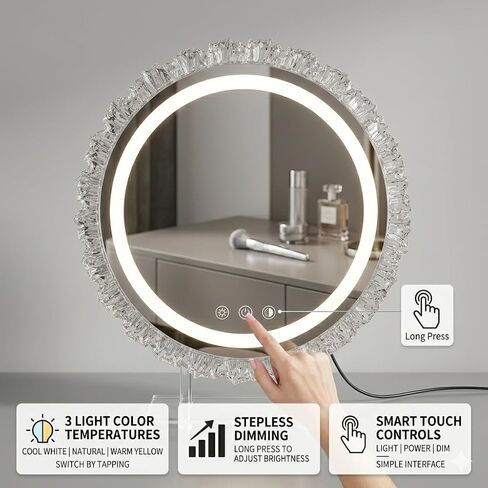 16" Hollywood Round Vanity Mirror with Lights, 3-Color LED Light Modes, Dimmable Makeup Mirror with Smart Tap Panel, 360° Rotating Lighted Mirror for Dressing Table in Saudi Arabia