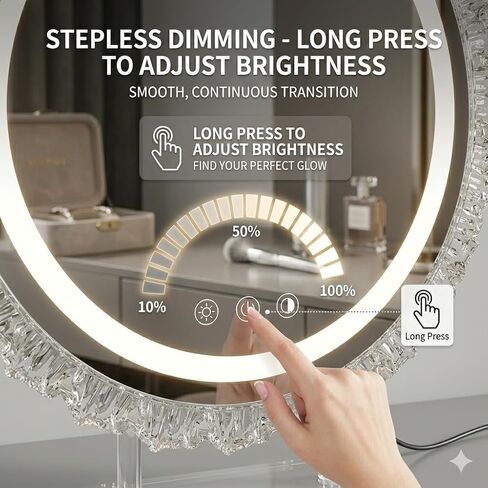 16" Hollywood Round Vanity Mirror with Lights, 3-Color LED Light Modes, Dimmable Makeup Mirror with Smart Tap Panel, 360° Rotating Lighted Mirror for Dressing Table in Saudi Arabia
