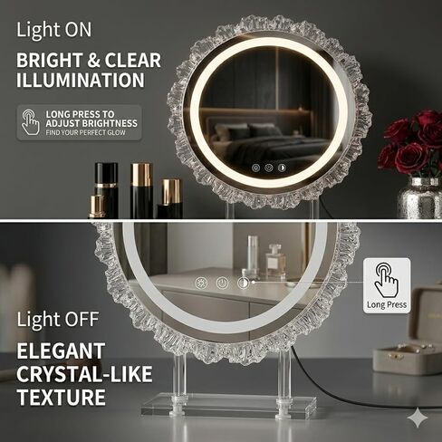 16" Hollywood Round Vanity Mirror with Lights, 3-Color LED Light Modes, Dimmable Makeup Mirror with Smart Tap Panel, 360° Rotating Lighted Mirror for Dressing Table in Saudi Arabia
