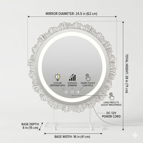 16" Hollywood Round Vanity Mirror with Lights, 3-Color LED Light Modes, Dimmable Makeup Mirror with Smart Tap Panel, 360° Rotating Lighted Mirror for Dressing Table in Saudi Arabia
