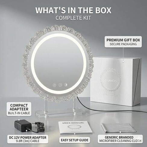 16" Hollywood Round Vanity Mirror with Lights, 3-Color LED Light Modes, Dimmable Makeup Mirror with Smart Tap Panel, 360° Rotating Lighted Mirror for Dressing Table in Saudi Arabia