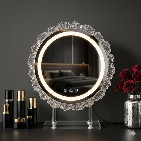 16" Hollywood Round Vanity Mirror with Lights, 3-Color LED Light Modes, Dimmable Makeup Mirror with Smart Tap Panel, 360° Rotating Lighted Mirror for Dressing Table in Saudi Arabia