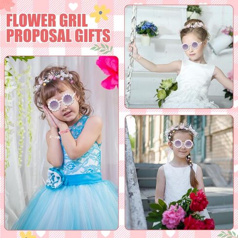 38Pcs Flower Girl Proposal Gift Set Including Flower Girl Bags Canvas Bag Glasses Headband Bracelet Diamond Pen Hair Accessories Scunchies Card For Wedding Engagement Bridal Shower Party in Saudi Arabia