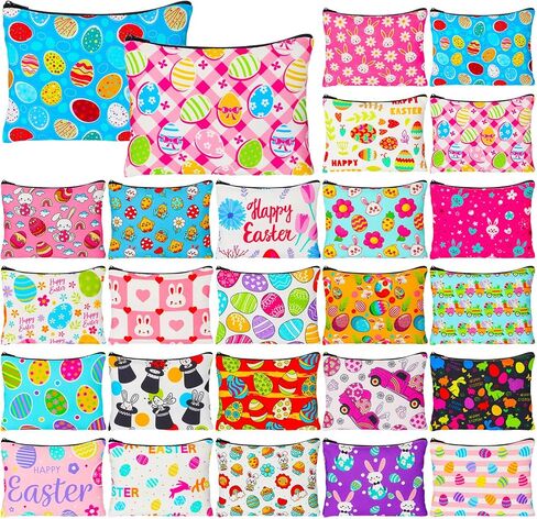 Abbylike 24 Pcs Easter Canvas Makeup Bags Bulk Cosmetic Bags Toiletry Storage Zipper Pouch Portable Travel Purse Toiletry Pocket Organizer for Easter Women Men Gifts in Kuwait