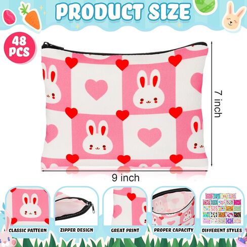 Abbylike 24 Pcs Easter Canvas Makeup Bags Bulk Cosmetic Bags Toiletry Storage Zipper Pouch Portable Travel Purse Toiletry Pocket Organizer for Easter Women Men Gifts in Kuwait