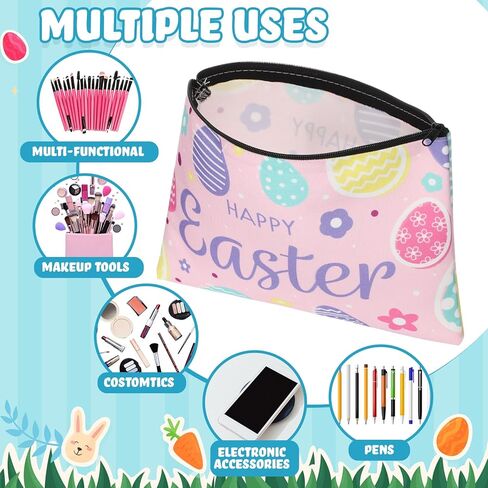 Abbylike 24 Pcs Easter Canvas Makeup Bags Bulk Cosmetic Bags Toiletry Storage Zipper Pouch Portable Travel Purse Toiletry Pocket Organizer for Easter Women Men Gifts in Kuwait