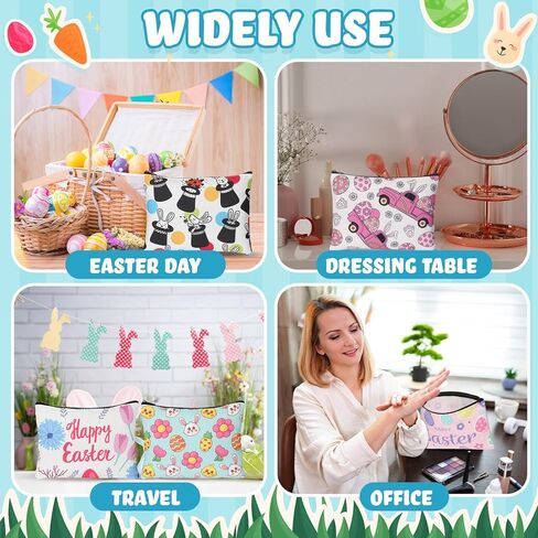 Abbylike 24 Pcs Easter Canvas Makeup Bags Bulk Cosmetic Bags Toiletry Storage Zipper Pouch Portable Travel Purse Toiletry Pocket Organizer for Easter Women Men Gifts in Kuwait
