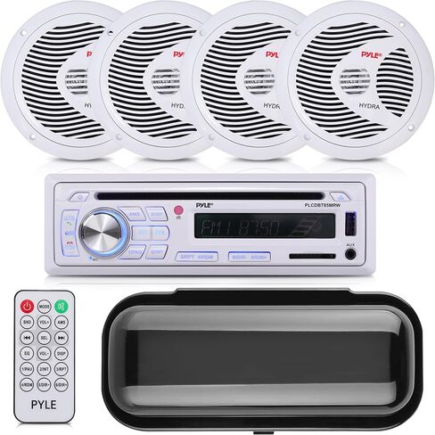 Pyle Marine Stereo Receiver Speaker Kit - In-Dash LCD Digital Console Built-in Bluetooth & Microphone 6.5" Waterproof Speakers (4) w/ MP3/USB/SD/AUX/FM Radio Reader & Remote Control -PLCDBT85MRW in Saudi Arabia