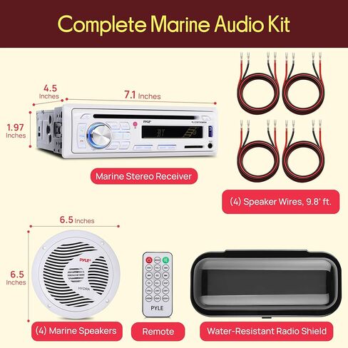 Pyle Marine Stereo Receiver Speaker Kit - In-Dash LCD Digital Console Built-in Bluetooth & Microphone 6.5" Waterproof Speakers (4) w/ MP3/USB/SD/AUX/FM Radio Reader & Remote Control -PLCDBT85MRW in Saudi Arabia