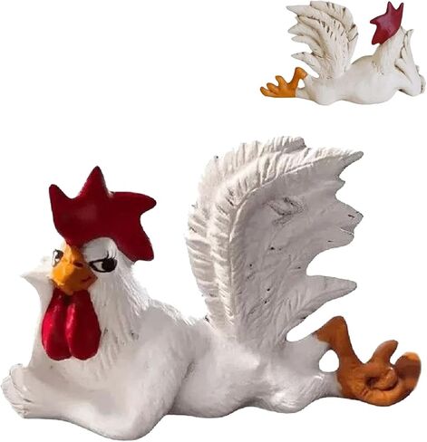 iayokocc Rooster Figurine, Funny White Rooster Statue with Enchanting Posture, Resin Table Art Sculpture Lying Roosters Figurine Decoration, Farm Animal Kitchen Countertop Ornament Gift in Saudi Arabia