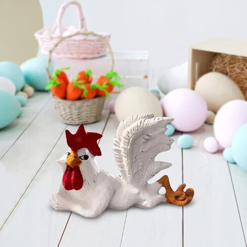iayokocc Rooster Figurine, Funny White Rooster Statue with Enchanting Posture, Resin Table Art Sculpture Lying Roosters Figurine Decoration, Farm Animal Kitchen Countertop Ornament Gift in Saudi Arabia