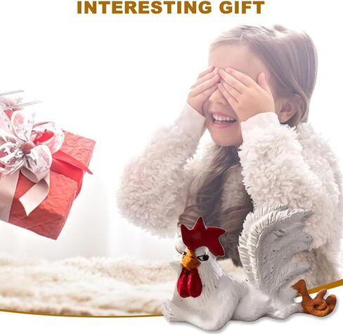 iayokocc Rooster Figurine, Funny White Rooster Statue with Enchanting Posture, Resin Table Art Sculpture Lying Roosters Figurine Decoration, Farm Animal Kitchen Countertop Ornament Gift in Kuwait