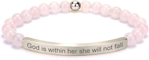 Inspirational Rose Quartz Bracelet for Women, 18K Gold Plated Scripture Faith Jewelry, Christian Religious Bible Verse Gift for Encouragement, Love & Strength in Saudi Arabia