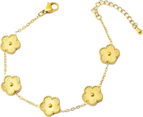 18K Gold Plated Clover Lucky Bracelet and Multicolor Bracelet for Women: Cute White/Black/Red/Green Link Bracelets, Trendy Jewelry Gifts for Women in Saudi Arabia