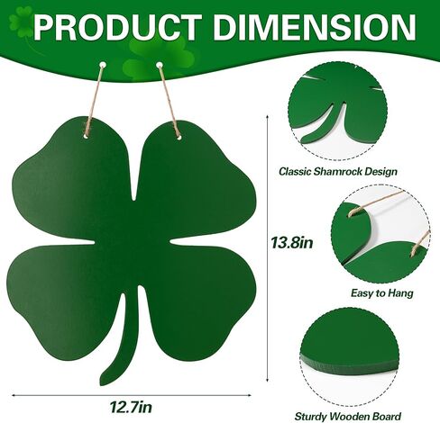 علامة باب البرسيم ذات الأربع أوراق لعيد القديس باتريك، علامة معلقة خشبية على شكل البرسيم المحظوظ لديكور يوم القديس باتريك، تعليق على الحائط باللون الأخضر الأيرلندي لشرفة الباب الأمامي أو ديكورات عطلة الربيع in Kuwait